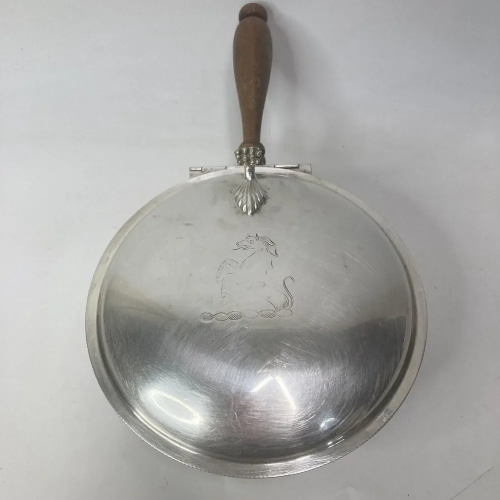 Vtg Sheffield Silver Plated Silent Butler Crumb Catcher EPC 300 Stallion‎ on Lid